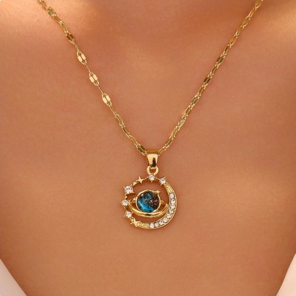 Jewelry - Gold and Blue Pendant Necklace